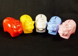 Pig Coin Saving Banks, Set of FIVE ~ Child&#39;s Colorful Change Keepers ~ #... - $12.95