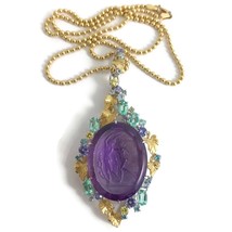 Authenticity Guarantee 
Vintage Hand Carved Amethyst Pendant Necklace Platinu... - £4,166.72 GBP