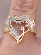 1.50Ct Round Lab-Created Diamond Heart Shape Wedding Ring 14k Yellow Gold Plated - £123.87 GBP