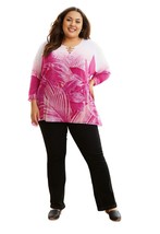 Women Top Plus Size Palm Print Chiffon Sleeve Pink Gemstone Combo Size 3X - $13.85