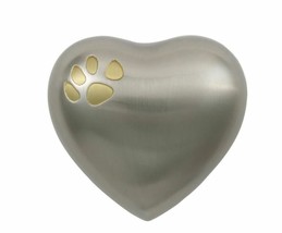 Small/Keepsake Pewter Brass Heart Paw Print Cremation Urn, 3 cubic inches - £56.01 GBP