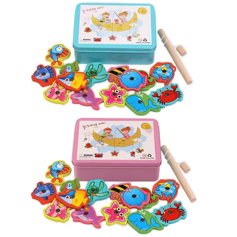 Montessori Wooden Magnetic Fishing Game Magnet Fish Catching Puzzle Educational - £11.00 GBP+
