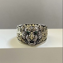925 Silver Plated Tiger Head Ring for Men Women,Punk Hip Hop Ring - £9.60 GBP