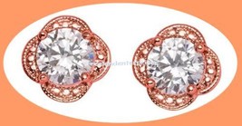 Earring Signature Brilliance Picture-Perfect CZ Studs Rose Goldtone 2016-Gift - £15.78 GBP