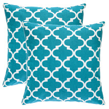 Trellis Accent Decorative Cotton Throw Pillowcases 18 x 18 (Pack of 2) - Teal - £14.46 GBP