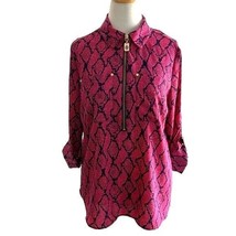 MICHAEL Michael Kors Ladies SS Animal Print Top Blouse Shirt Partial Zip... - $30.82
