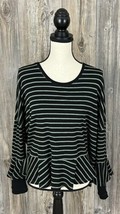 We The Free Blouse Black/Grey Stripe Over-Sized, Relaxed, Boxy, Boho, Si... - £12.46 GBP