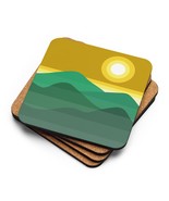 Summer Sunset Cork-Back Coasters - Minimalist Misty Mountain Landscape T... - $20.11 CAD