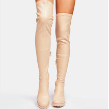 Winter Women&#39;s Low Heels Belt Thigh High Boots Sexy Pu Leather Over The Knee Kni - £93.51 GBP
