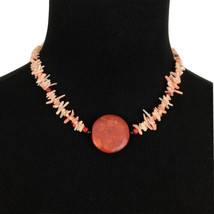 BRANCH CORAL choker necklace - delicate light pink w/ big orange focal bead 17&quot; - £15.73 GBP