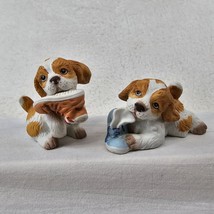 Homco Puppies w Shoes Spaniels Lot of 2 Brown White Figurines #1405 Vtg Ceramic - £9.72 GBP