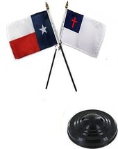 AES State Texas &amp; Christian 4&quot;x6&quot; Flag Desk Set Table Stick Black Base - £5.47 GBP