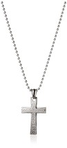 Blackjack Hammered Large Stainless Steel Cross Pendant with 24&quot; Bead Cha... - $14.98