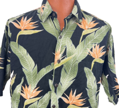 Pau Hana Hawaiian Aloha XL Shirt Birds Of Paradise Palm Leaves Black Tropical - £40.30 GBP