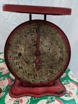 Vintage American Family Metal Scale 25 lb. Red Farm Kitchen Decor Shabby... - £42.81 GBP