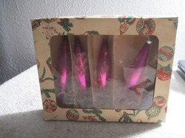 4 Vintage Christmas Tree Glass ornaments Teardrop Hot Pink/Purple 5&#39;&#39; - £23.21 GBP