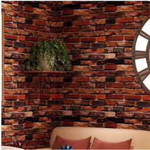 Yancorp 18&quot; X 120&quot; Brick Wallpaper Rust Red Peel and Stick Wallpaper Sel... - £9.01 GBP