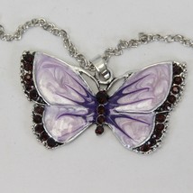  Butterfly Necklace 2.125&quot; Silver Chain 21&quot; Lavender Purple - £8.60 GBP