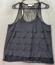 Kenar Tank Top Womens Large Black Lace Polyester Pleated Sleeveless Scoop Neck - £13.00 GBP