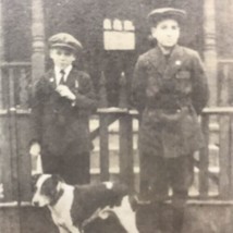 Dressed Up Boys And Dog Photograph Original Snapshot Antique Photo - £6.91 GBP