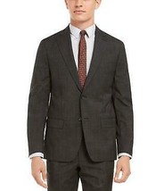 Dkny Mens Modern-Fit Stretch Charcoal/Brown Plaid Suit Separate Jacket,40L - £111.90 GBP