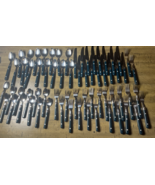 67 pieces Green Stainless Flatware Silverware Riveted Handles Mixed Lot ... - $934.02 MXN