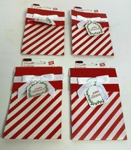 Set Of 4 Red/White Glittery Striped Gift Card Holder Bags &quot;Happy Holidays&quot; - £7.77 GBP
