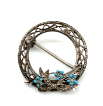Vintage sterling silver Retro art deco FILIGREE bow turquoise beads BROO... - $29.70