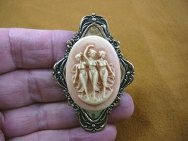 (CM70-28) THREE MUSES Graces Women goddesses pink CAMEO Pin Pendant Jewelry - £26.22 GBP