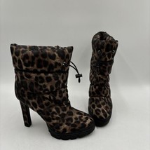 GUESS Jara Leopard Puffer Almond Toe Pull On High Heel Ankle Boots, Size 8M - £40.71 GBP