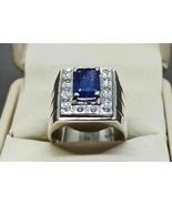 925 Sterling Silver Natural 5.25 Ct Blue Sapphire Solitaire Signature Me... - £166.93 GBP