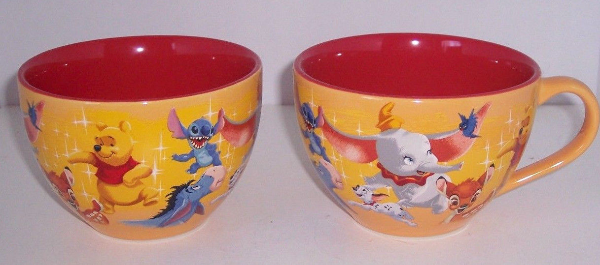 Disney Store Coffee Mug Pooh Stitch Dumbo Eeyore Bambi 25th Anniversary - £47.92 GBP