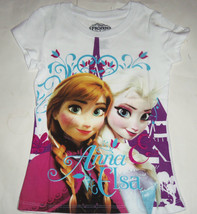 Disney Frozen Elsa Anna T-Shirt shirt White Gray Purple Girls - £15.65 GBP