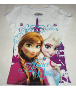 Disney Frozen Elsa Anna T-Shirt shirt White Gray Purple Girls - £15.94 GBP
