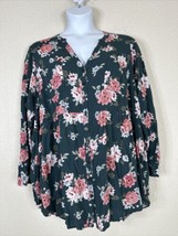 Torrid Womens Plus Size 4 (4X) Green Floral V-neck Button-Up Top Long Sleeve - £16.85 GBP