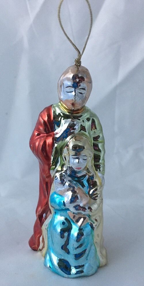 Holy Family Nativity Christmas Ornament Mary Joseph Jesus Mercury Glass Look - $14.95