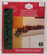 Holiday Time 18-Foot Pre-Lit Pine Garland with Multicolor Lights - £22.57 GBP