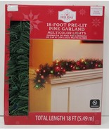 Holiday Time 18-Foot Pre-Lit Pine Garland with Multicolor Lights - £22.54 GBP