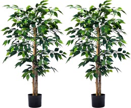 Haihong 2Packs 4Ft Artificial Ficus Trees With Realistic Leaves And Natural - £71.13 GBP