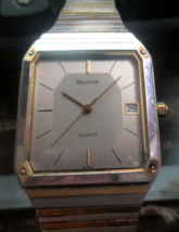 Vintage 1983 P3 Bulova Mens Accutron Quartz Date Watch Gold plate - £73.76 GBP