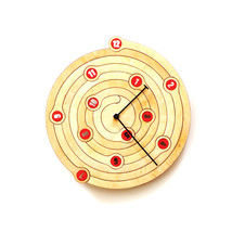 Unique natural wood + red wall clock made of wood, a product of ardeola ... - £93.60 GBP