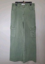 New * Risen High Rise Cargo Wide Pants Womens 23/31 Green Denim Jeans Pants - $47.45