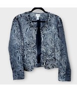 CHICO’S black &amp; silver jacquard embellished holiday blazer jacket open s... - £25.47 GBP