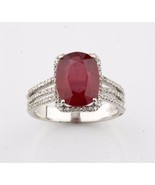 14K White Gold Halo Pave Set Three Band Diamond &amp; Ruby Ring Size 7 TCW =... - $1,919.91