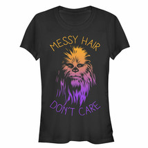 Star Wars Chewbacca Messy Hair Don&#39;t Care Juniors T-Shirt Black - £26.28 GBP+