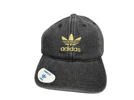 NEW Adidas Womens Originals Relaxed Black Denim Gold Trefoil Logo Strapb... - $22.99