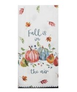 Kitchen Towel says Fall is in the Air White Leaves Pumpkins Time to Shar... - $9.00