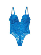 Victoria&#39;s Secret S,L U-wire Teddy ONE-PIECE Neon Blue Silver Lace Shine Strap - £79.11 GBP