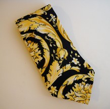 Pour Homme Paris Yellow Black Neck Tie 100% Silk Floral Crown Mens Neckwear - £22.50 GBP