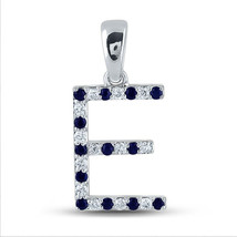 10kt White Gold Womens Round Blue Sapphire Diamond E Letter Pendant 1/5 Cttw - £175.83 GBP